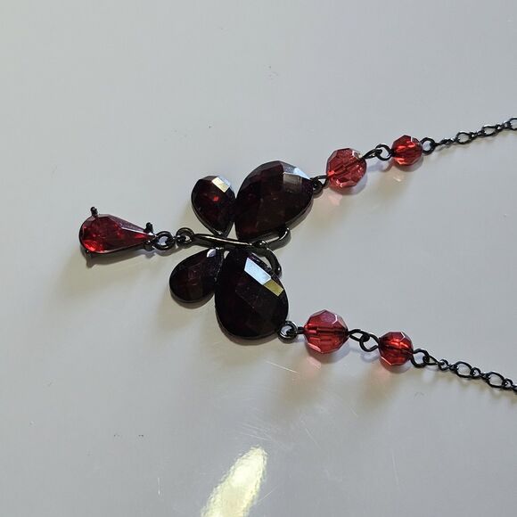 **Sale** 1928 Black Red Y Style Butterfly Necklace 15.5 To 18.5" - Picture 9 of 13